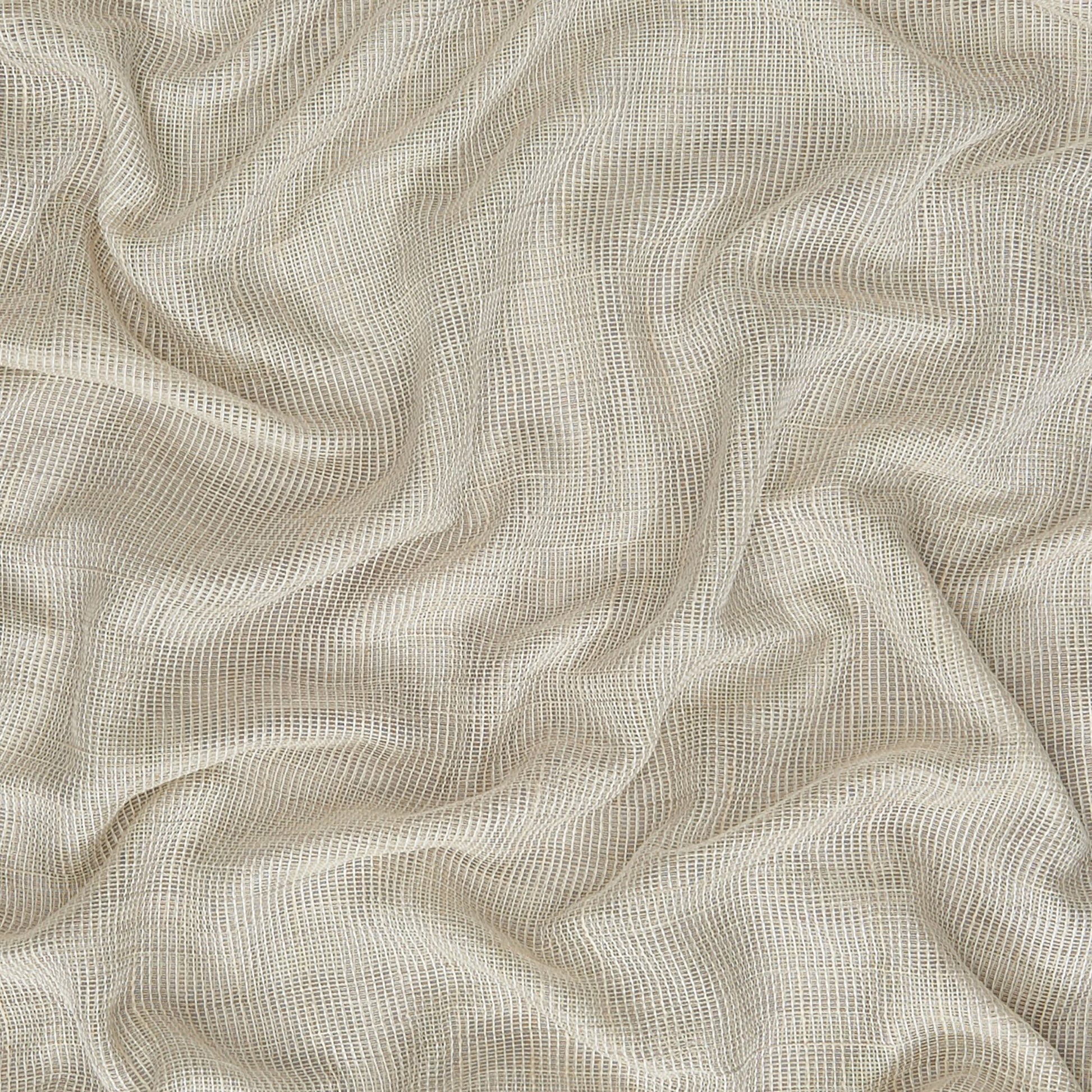 Cream beige gauze mesh fabric with open grid weave and soft drape, lightweight for scarves or curtains.