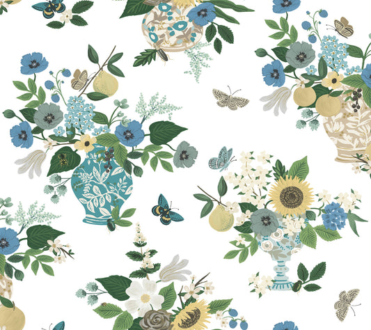 York Wallcoverings Rifle Paper Co. 3rd Edition Flower Studies Blue Wallpaper Whimsical Florals Blues   - RF7401