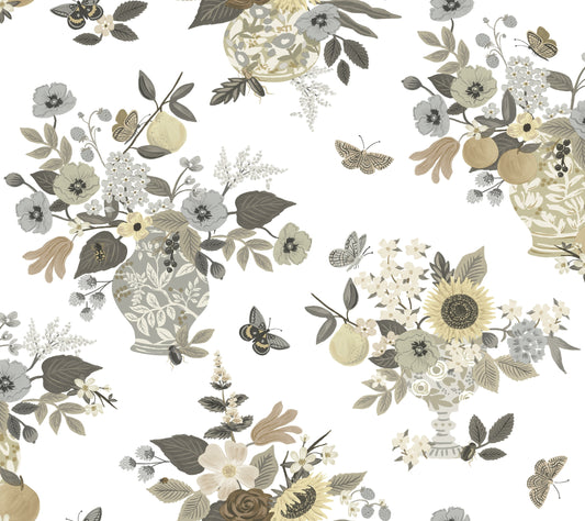 York Wallcoverings Rifle Paper Co. 3rd Edition Florals Flower Studies Whimsical Greys   - RF7403