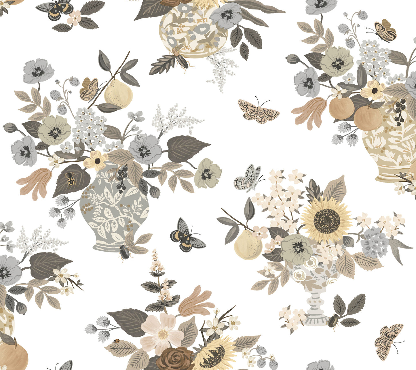 York Wallcoverings Rifle Paper Co. 3rd Edition Flower Studies Linen Wallpaper Whimsical Florals Greys   - RF7403