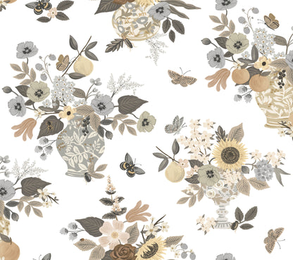York Wallcoverings Rifle Paper Co. 3rd Edition Flower Studies Linen Wallpaper Whimsical Florals Greys   - RF7403
