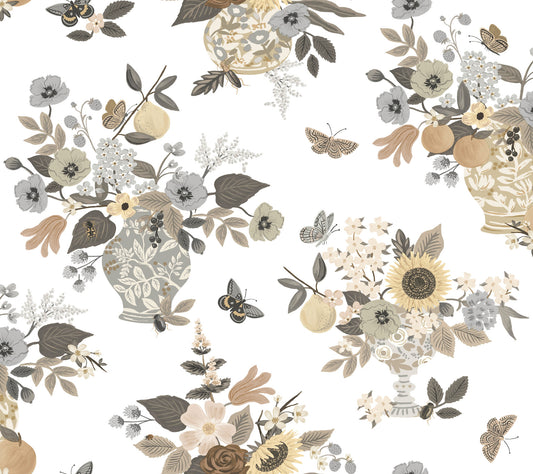 York Wallcoverings Rifle Paper Co. 3rd Edition Flower Studies Linen Wallpaper Whimsical Florals Greys   - RF7403