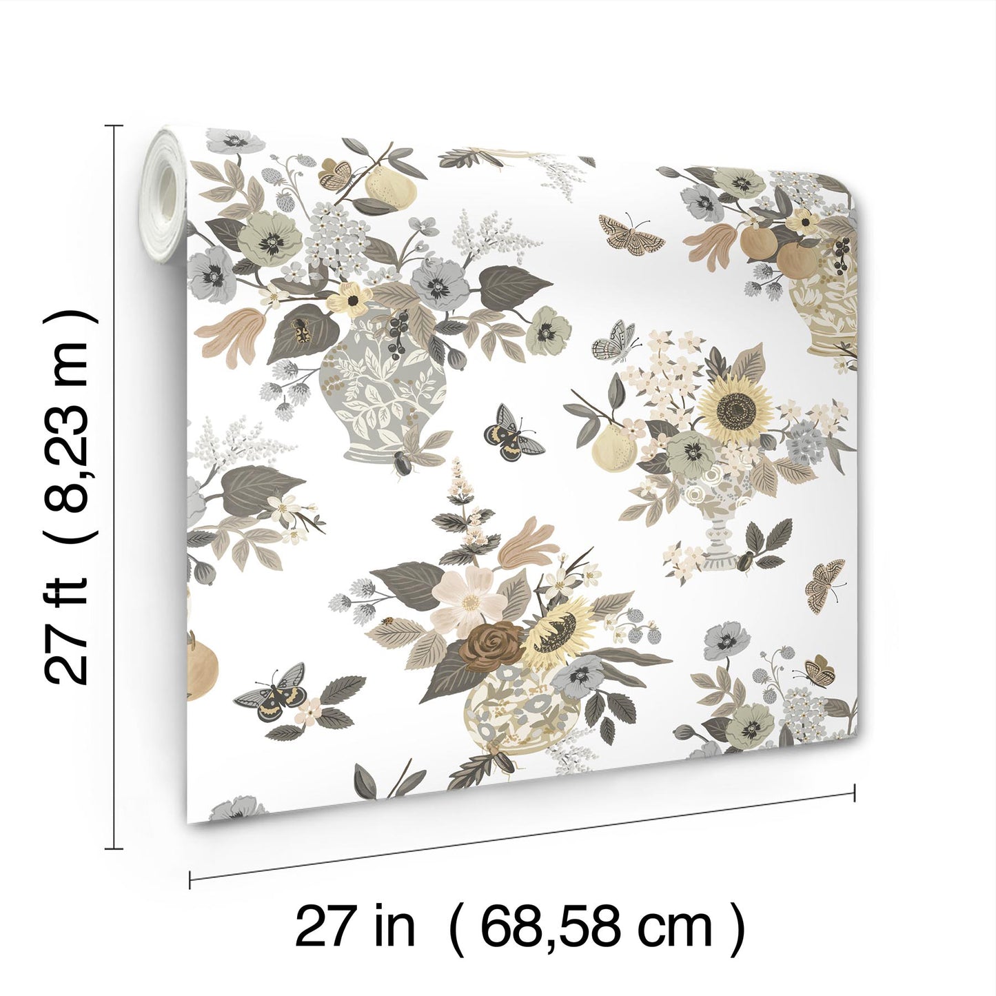York Wallcoverings Rifle Paper Co. 3rd Edition Florals Flower Studies Whimsical Greys   - RF7403