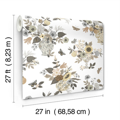 York Wallcoverings Rifle Paper Co. 3rd Edition Florals Flower Studies Whimsical Greys   - RF7403
