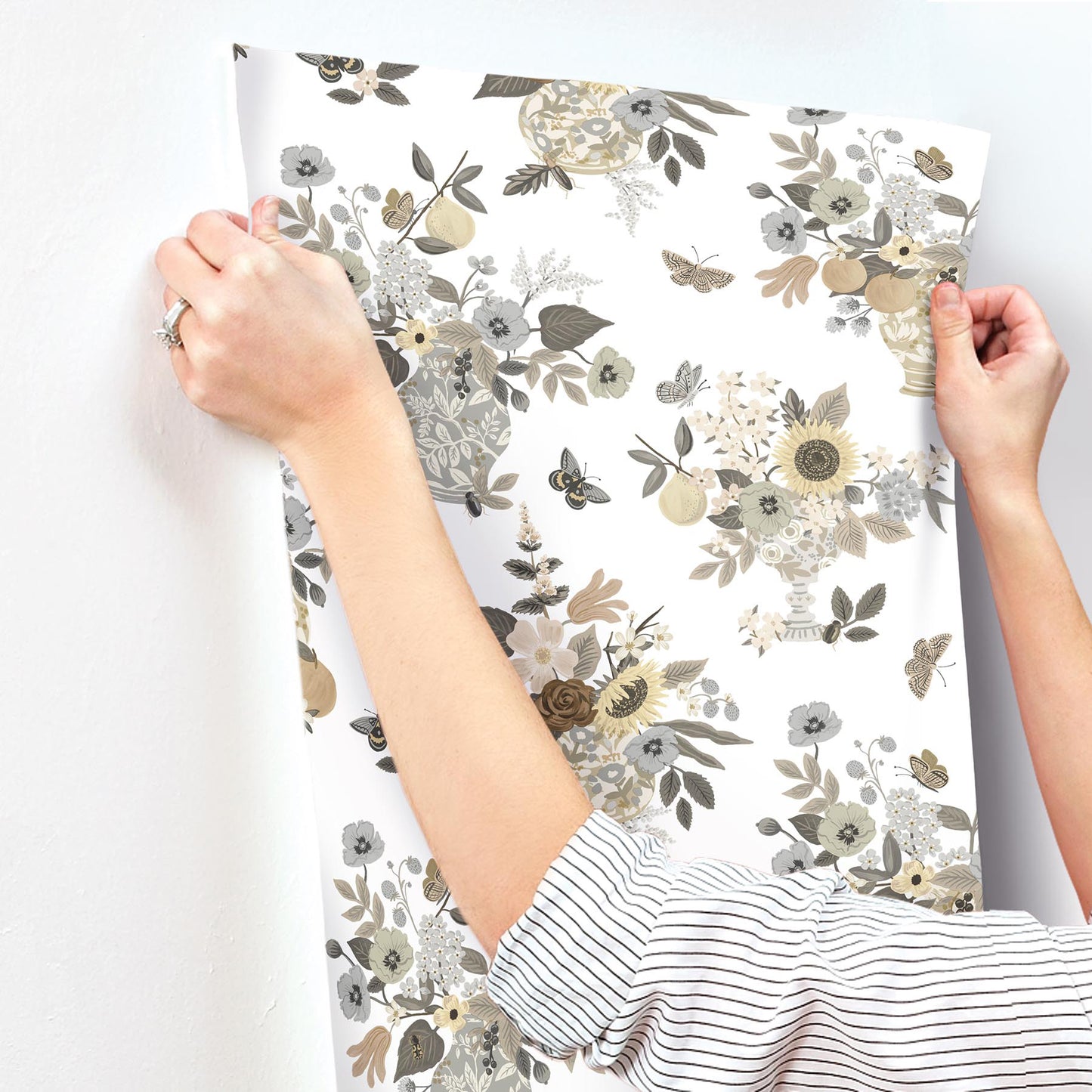 York Wallcoverings Rifle Paper Co. 3rd Edition Flower Studies Linen Wallpaper Whimsical Florals Greys   - RF7403