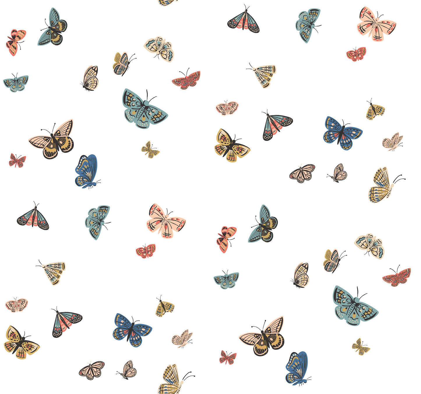 York Wallcoverings Rifle Paper Co. 3rd Edition Butterfly House White Wallpaper Whimsical Animals and Insects Blues   - RF7411