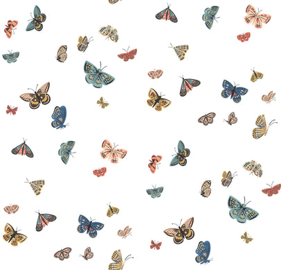 York Wallcoverings Rifle Paper Co. 3rd Edition Butterfly House White Wallpaper Whimsical Animals and Insects Blues   - RF7411