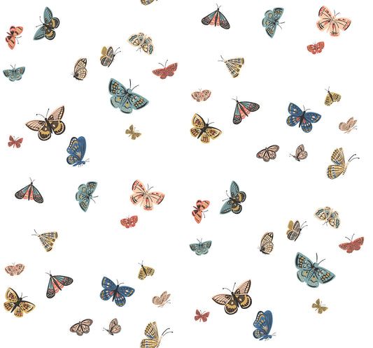 York Wallcoverings Rifle Paper Co. 3rd Edition Butterfly House White Wallpaper Whimsical Animals and Insects Blues   - RF7411