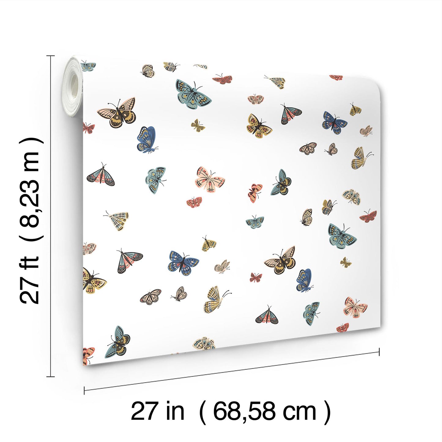 York Wallcoverings Rifle Paper Co. 3rd Edition Butterfly House White Wallpaper Whimsical Animals and Insects Blues   - RF7411