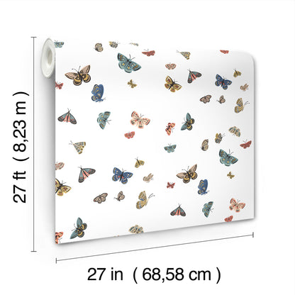 York Wallcoverings Rifle Paper Co. 3rd Edition Butterfly House White Wallpaper Whimsical Animals and Insects Blues   - RF7411