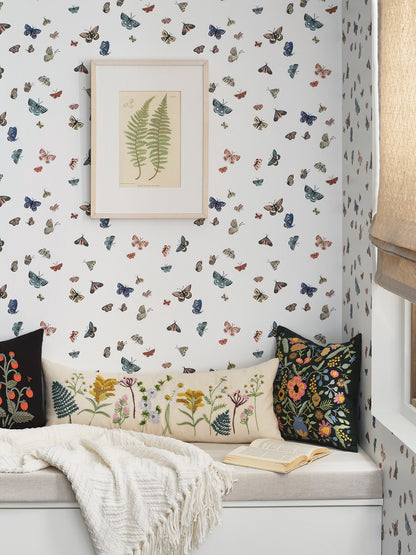 York Wallcoverings Rifle Paper Co. 3rd Edition Butterfly House White Wallpaper Whimsical Animals and Insects Blues   - RF7411