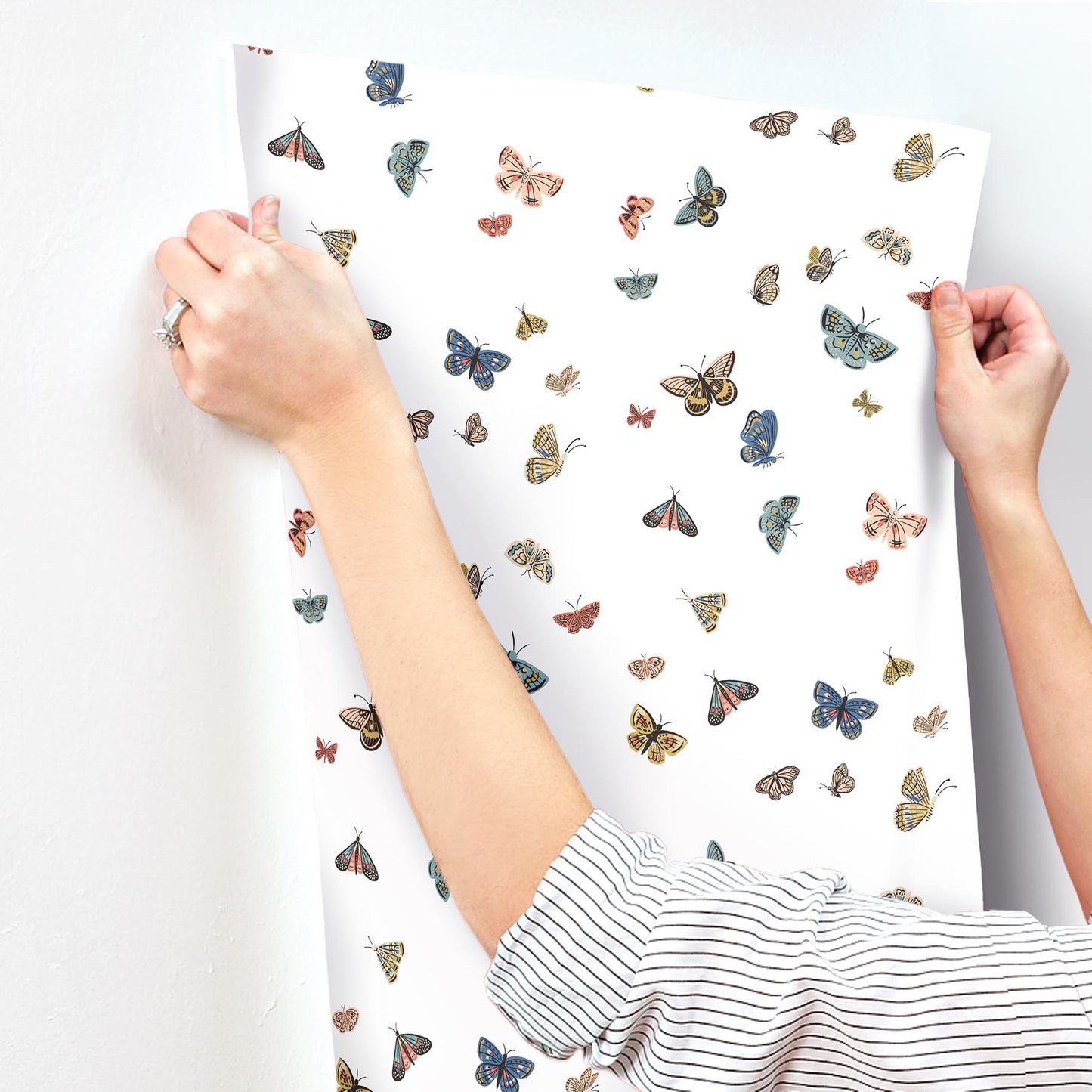 York Wallcoverings Rifle Paper Co. 3rd Edition Butterfly House White Wallpaper Whimsical Animals and Insects Blues   - RF7411