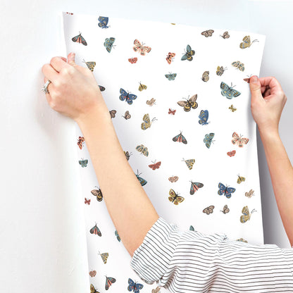 York Wallcoverings Rifle Paper Co. 3rd Edition Butterfly House White Wallpaper Whimsical Animals and Insects Blues   - RF7411