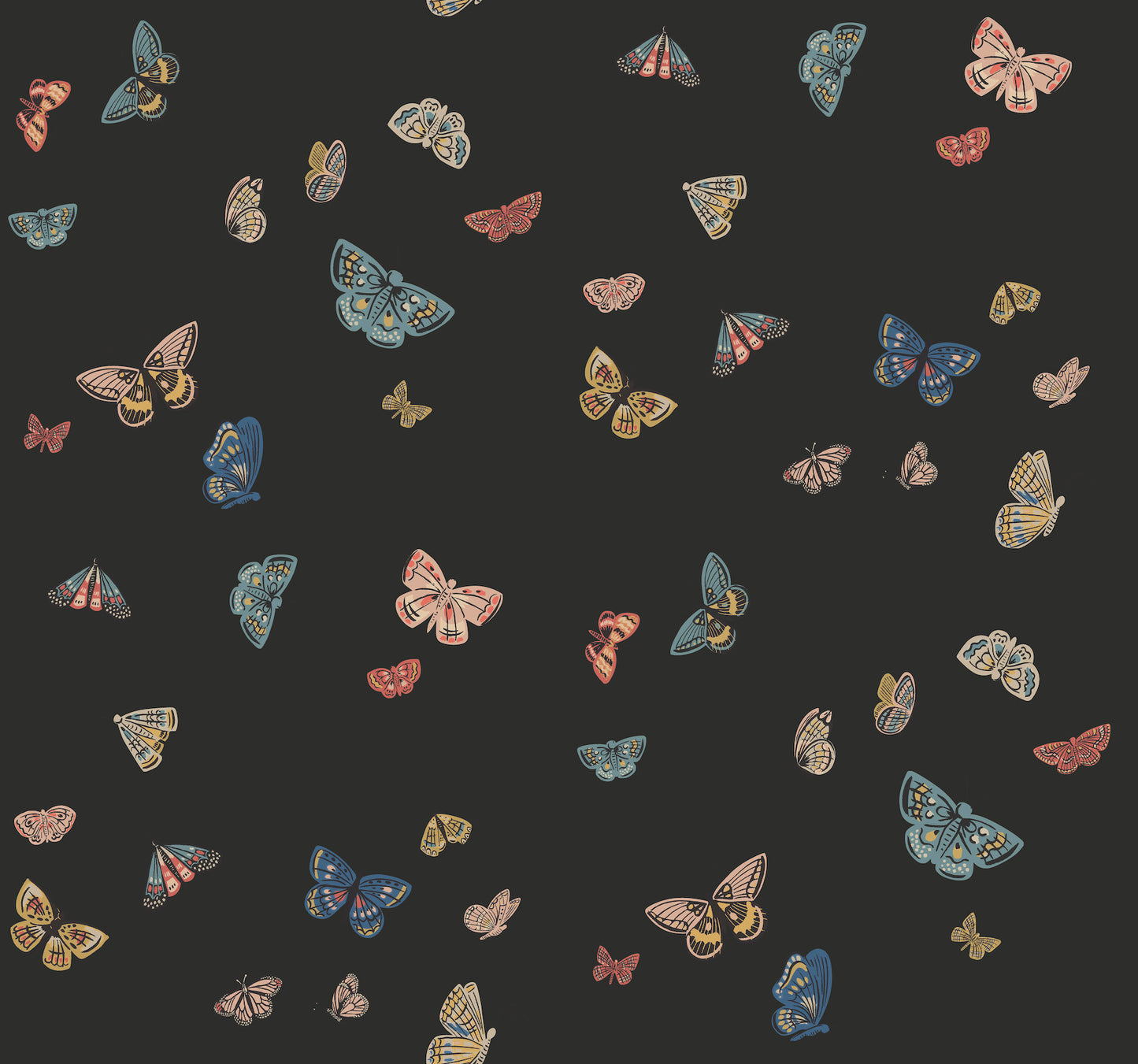 York Wallcoverings Rifle Paper Co. 3rd Edition Butterfly House Black Wallpaper Whimsical Animals and Insects Blacks   - RF7413