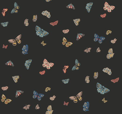 York Wallcoverings Rifle Paper Co. 3rd Edition Butterfly House Black Wallpaper Whimsical Animals and Insects Blacks   - RF7413