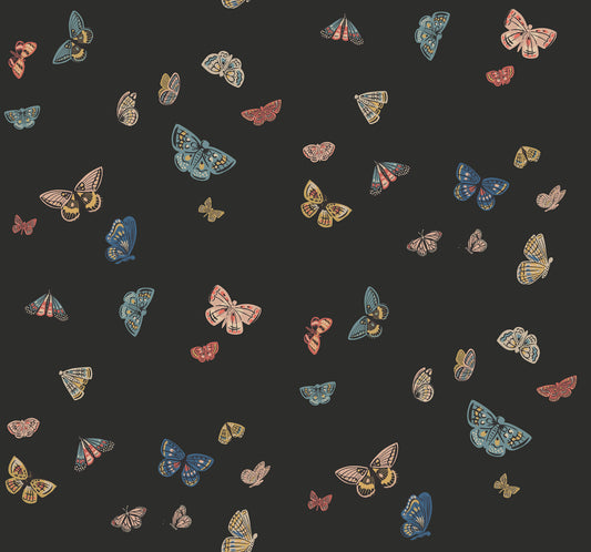 York Wallcoverings Rifle Paper Co. 3rd Edition Butterfly House Black Wallpaper Whimsical Animals and Insects Blacks   - RF7413