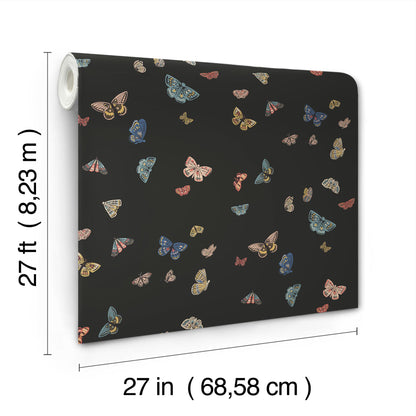 York Wallcoverings Rifle Paper Co. 3rd Edition Butterfly House Black Wallpaper Whimsical Animals and Insects Blacks   - RF7413