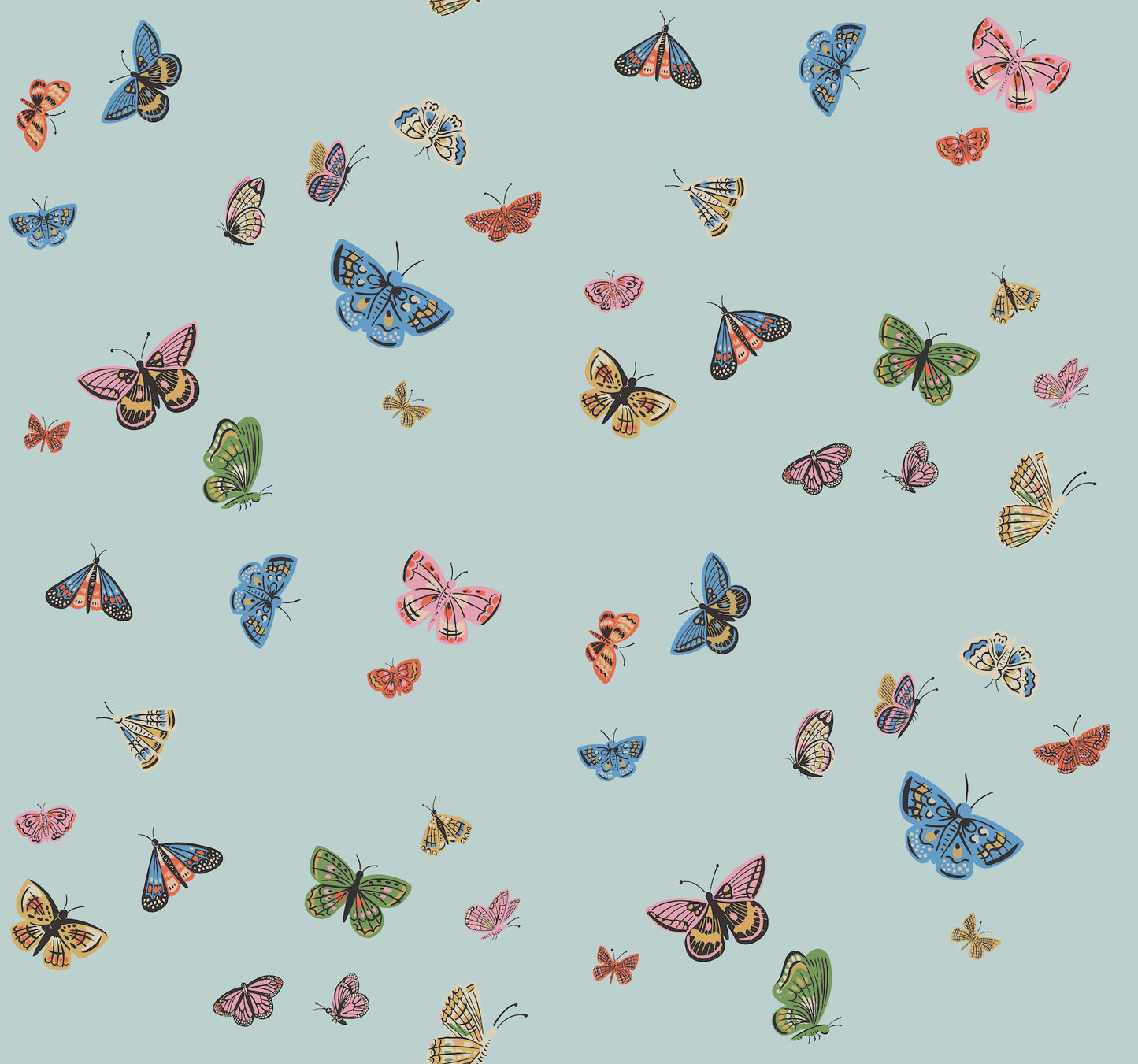 York Wallcoverings Rifle Paper Co. 3rd Edition Butterfly House Light Blue Wallpaper Whimsical Animals and Insects Blues   - RF7414