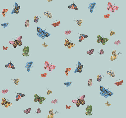 York Wallcoverings Rifle Paper Co. 3rd Edition Butterfly House Light Blue Wallpaper Whimsical Animals and Insects Blues   - RF7414