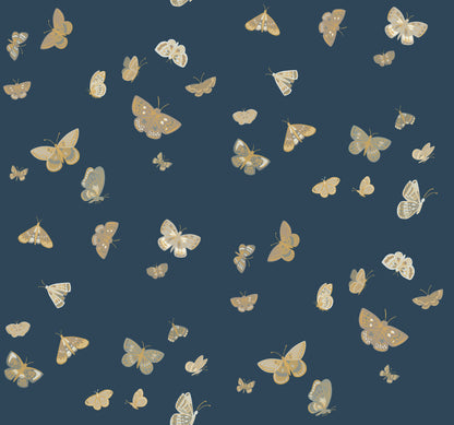 York Wallcoverings Rifle Paper Co. 3rd Edition Butterfly House Navy Wallpaper Whimsical Animals and Insects Blues   - RF7415