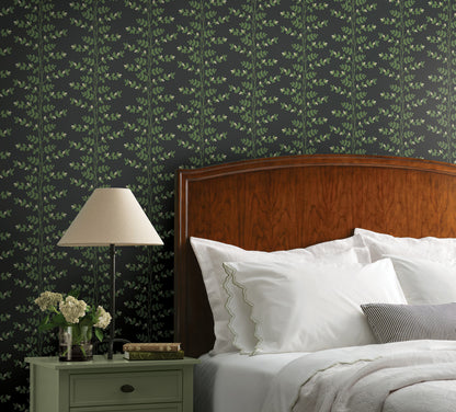 York Wallcoverings Rifle Paper Co. 3rd Edition Climbing Vine Black Wallpaper Whimsical Botanical Greens   - RF7422