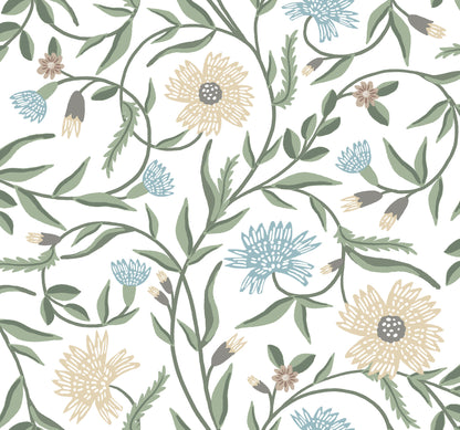 York Wallcoverings Rifle Paper Co. 3rd Edition Aster White Wallpaper Farmhouse Florals Greens   - RF7431