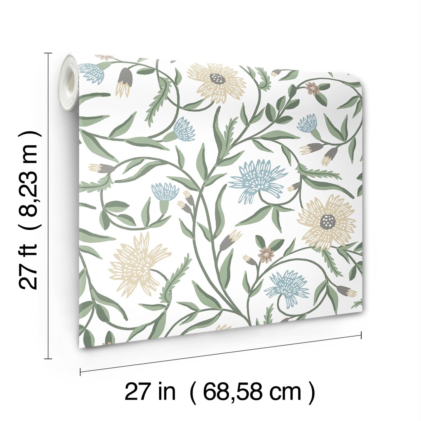 York Wallcoverings Rifle Paper Co. 3rd Edition Aster White Wallpaper Farmhouse Florals Greens   - RF7431