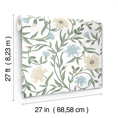 York Wallcoverings Rifle Paper Co. 3rd Edition Aster White Wallpaper Farmhouse Florals Greens   - RF7431