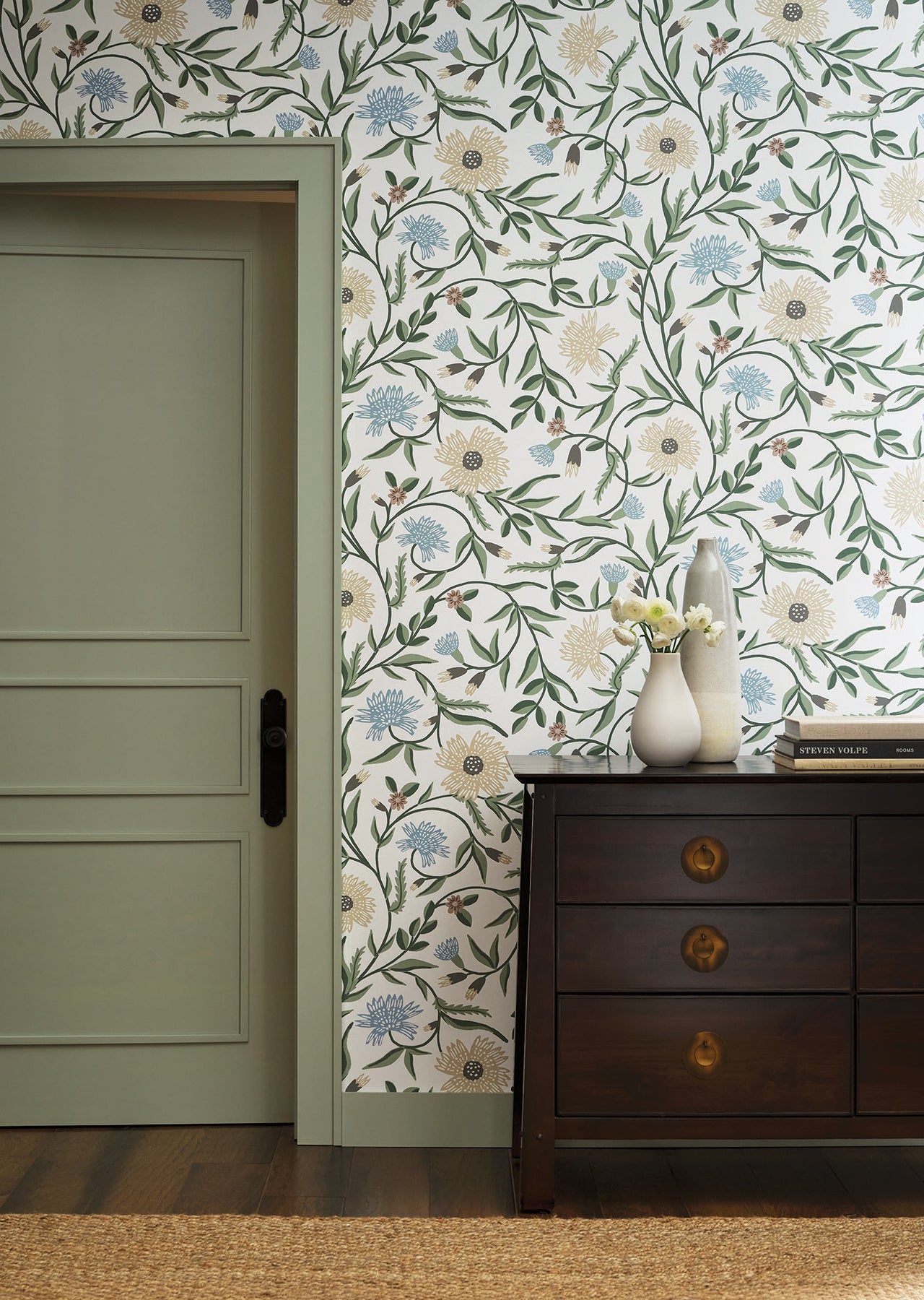 York Wallcoverings Rifle Paper Co. 3rd Edition Aster White Wallpaper Farmhouse Florals Greens   - RF7431