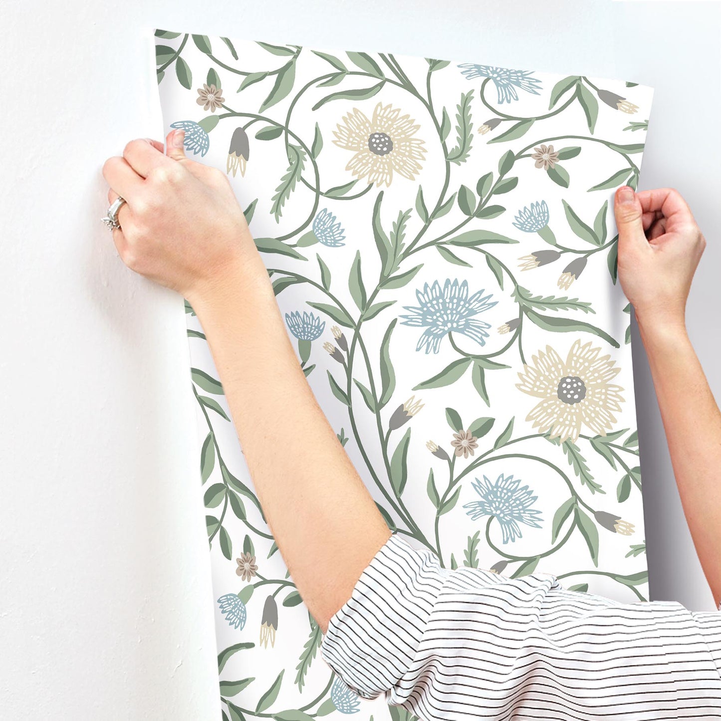 York Wallcoverings Rifle Paper Co. 3rd Edition Aster White Wallpaper Farmhouse Florals Greens   - RF7431