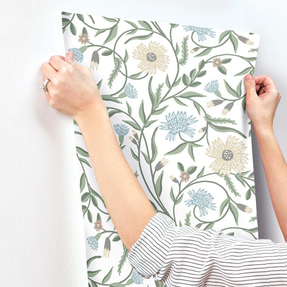 York Wallcoverings Rifle Paper Co. 3rd Edition Aster White Wallpaper Farmhouse Florals Greens   - RF7431