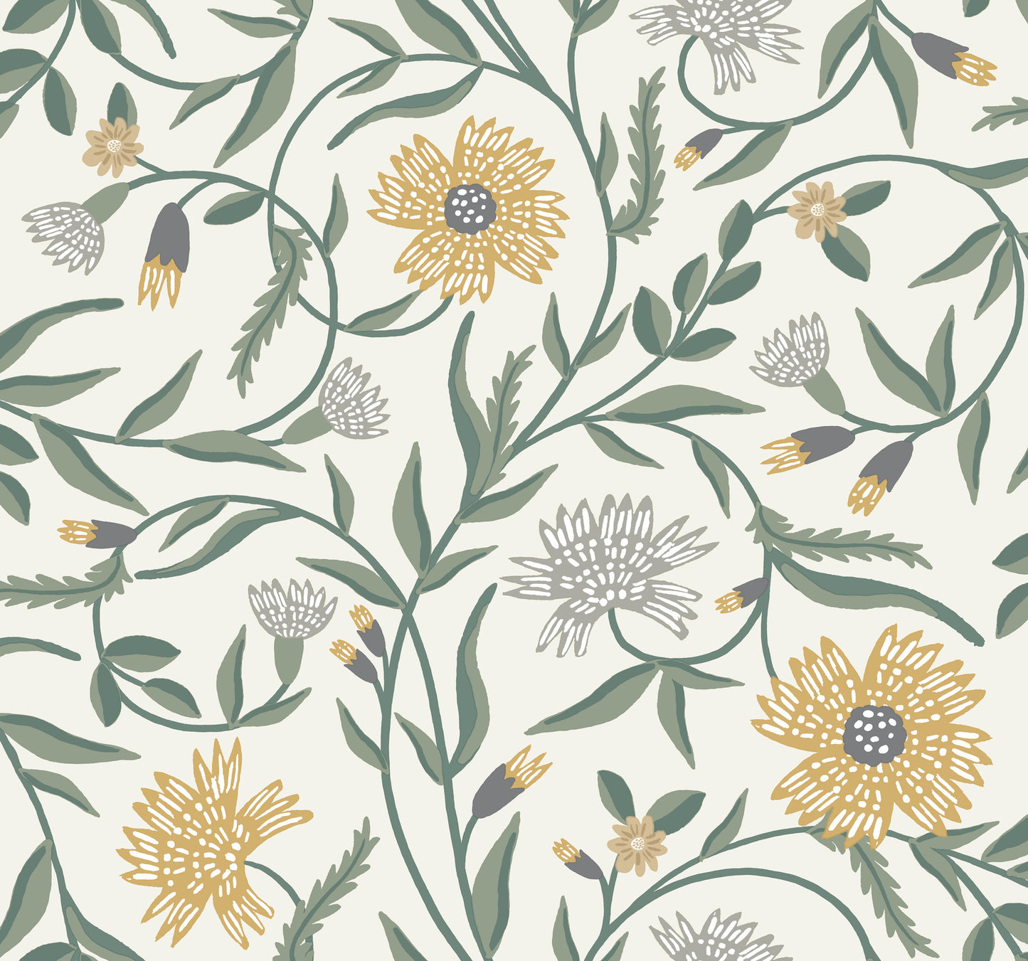 York Wallcoverings Rifle Paper Co. 3rd Edition Aster Gold Wallpaper Farmhouse Florals Yellows   - RF7432
