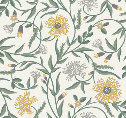 York Wallcoverings Rifle Paper Co. 3rd Edition Aster Gold Wallpaper Farmhouse Florals Yellows   - RF7432