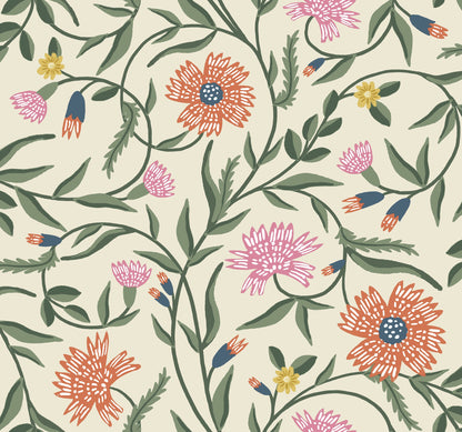 York Wallcoverings Rifle Paper Co. 3rd Edition Florals Aster Farmhouse Oranges   - RF7433