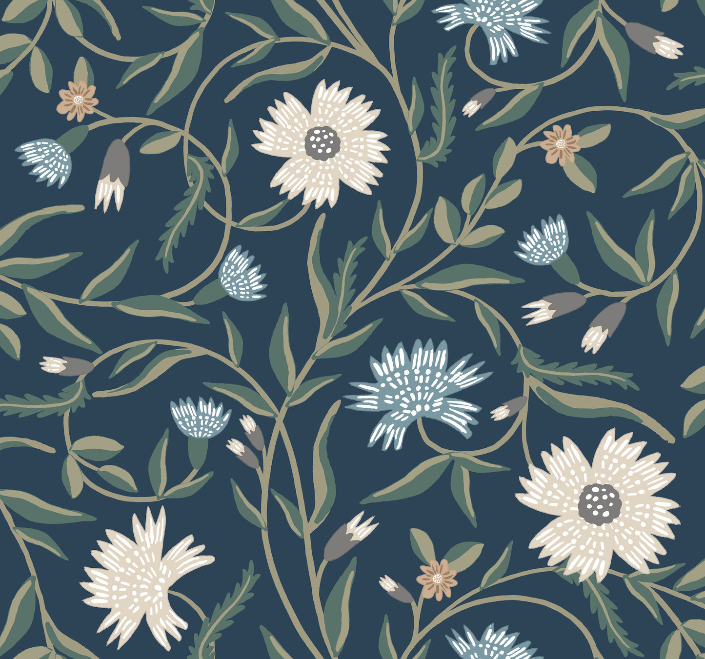 York Wallcoverings Rifle Paper Co. 3rd Edition Aster Navy Wallpaper Farmhouse Florals Blues   - RF7435