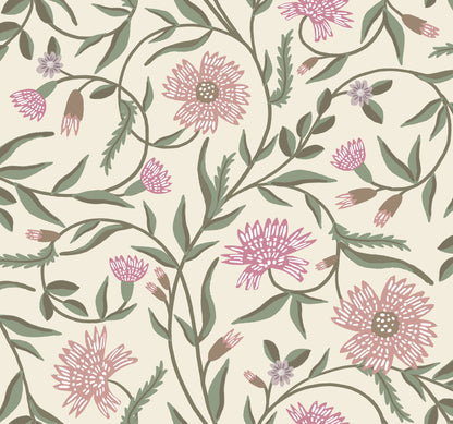 York Wallcoverings Rifle Paper Co. 3rd Edition Aster Rose Wallpaper Farmhouse Florals Purples   - RF7436