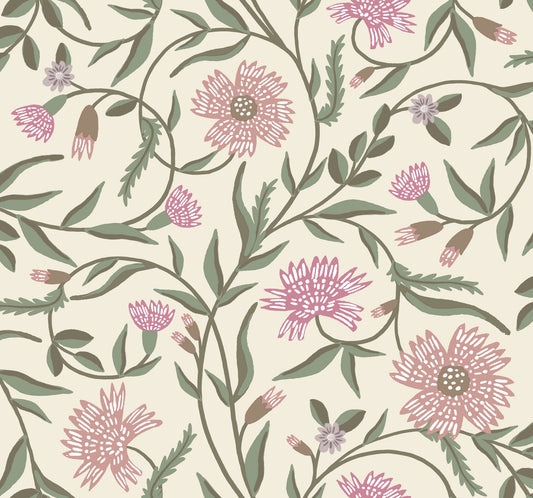 York Wallcoverings Rifle Paper Co. 3rd Edition Aster Rose Wallpaper Farmhouse Florals Purples   - RF7436