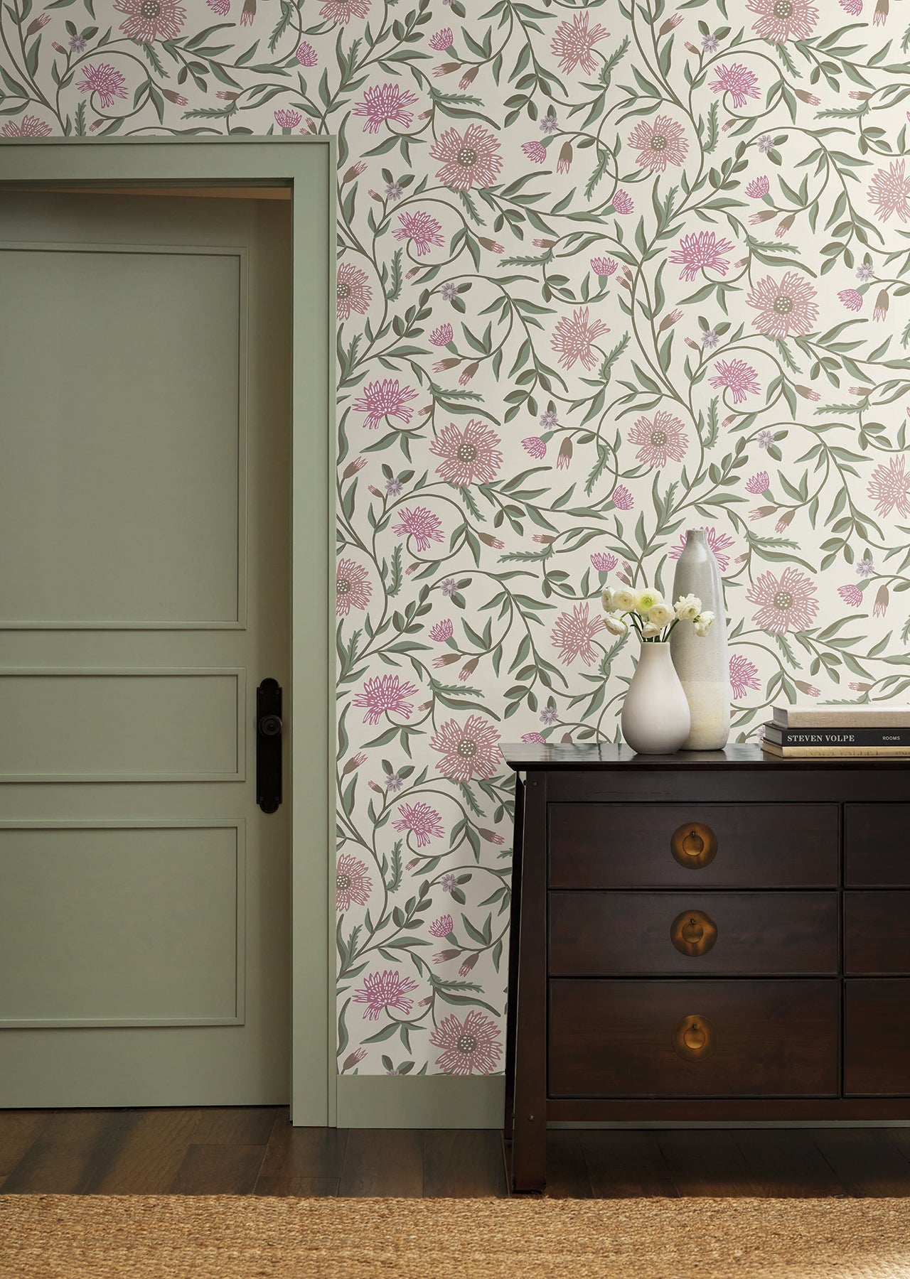 York Wallcoverings Rifle Paper Co. 3rd Edition Aster Rose Wallpaper Farmhouse Florals Purples   - RF7436