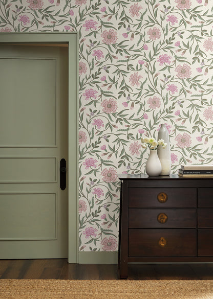 York Wallcoverings Rifle Paper Co. 3rd Edition Aster Rose Wallpaper Farmhouse Florals Purples   - RF7436