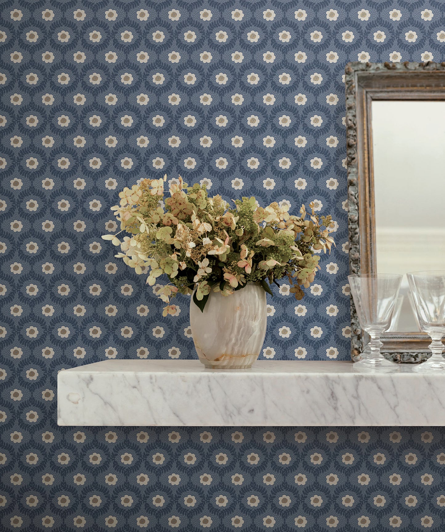 York Wallcoverings Rifle Paper Co. 3rd Edition Emma Navy Wallpaper Whimsical Florals Blues   - RF7441