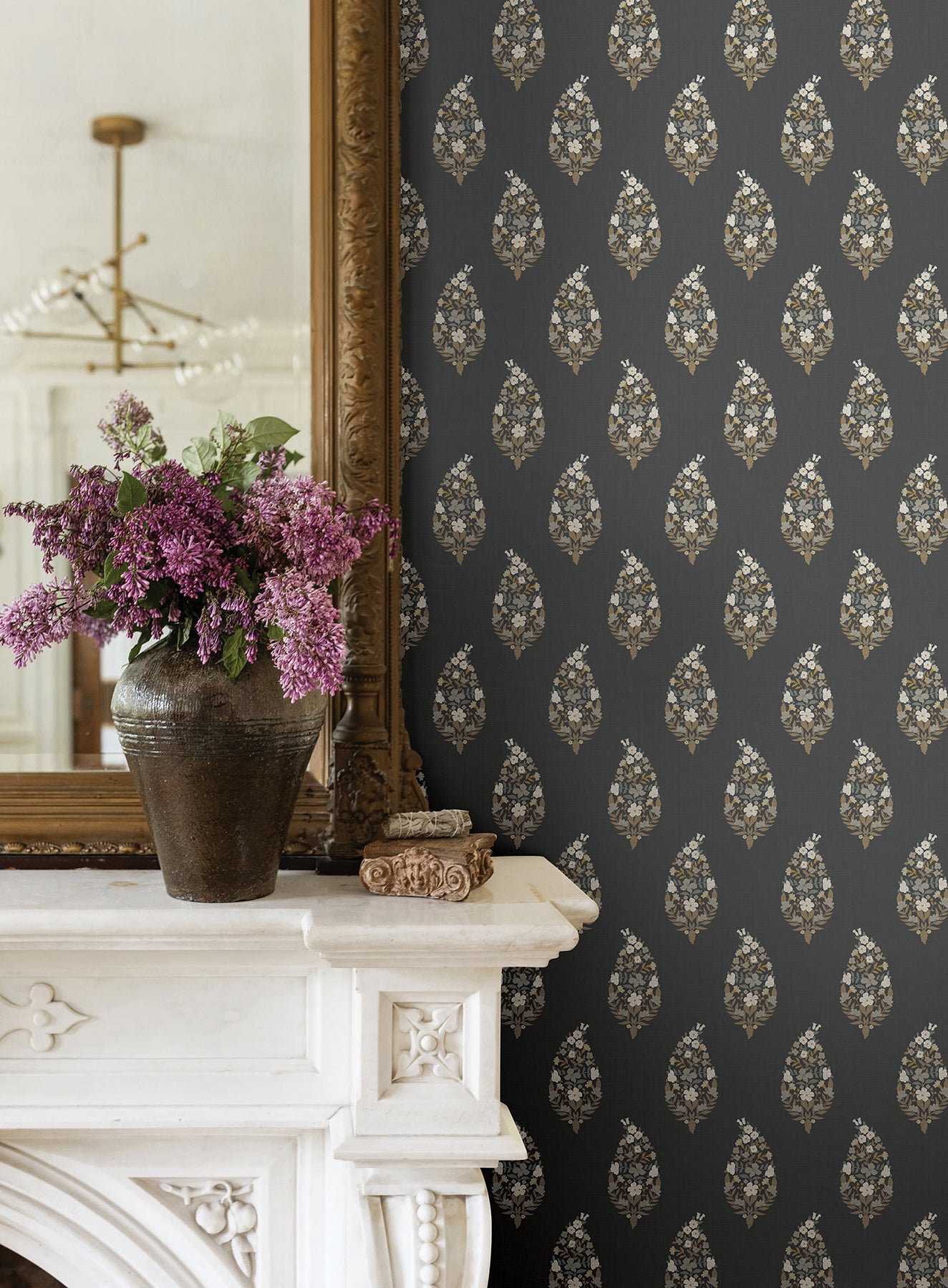 York Wallcoverings Rifle Paper Co. 3rd Edition Paisley Black Wallpaper Farmhouse Small Prints Blacks   - RF7472