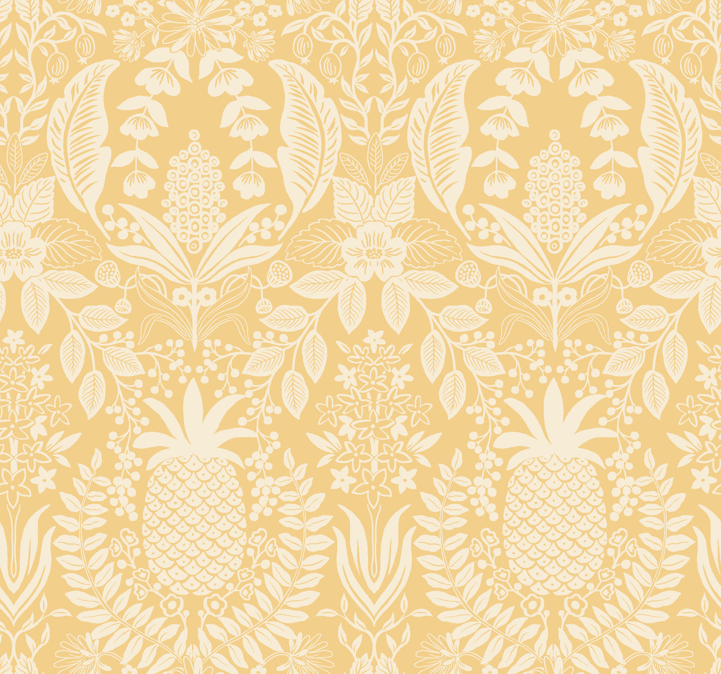 York Wallcoverings Rifle Paper Co. 3rd Edition Pineapple Damask Yellow Wallpaper Traditional Novelty Yellows   - RF7481