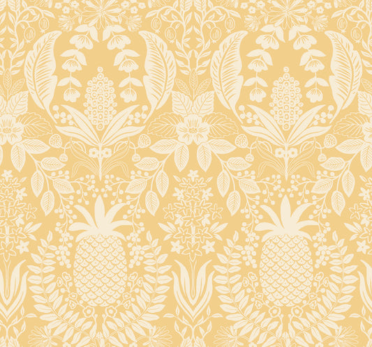 York Wallcoverings Rifle Paper Co. 3rd Edition Pineapple Damask Yellow Wallpaper Traditional Novelty Yellows   - RF7481