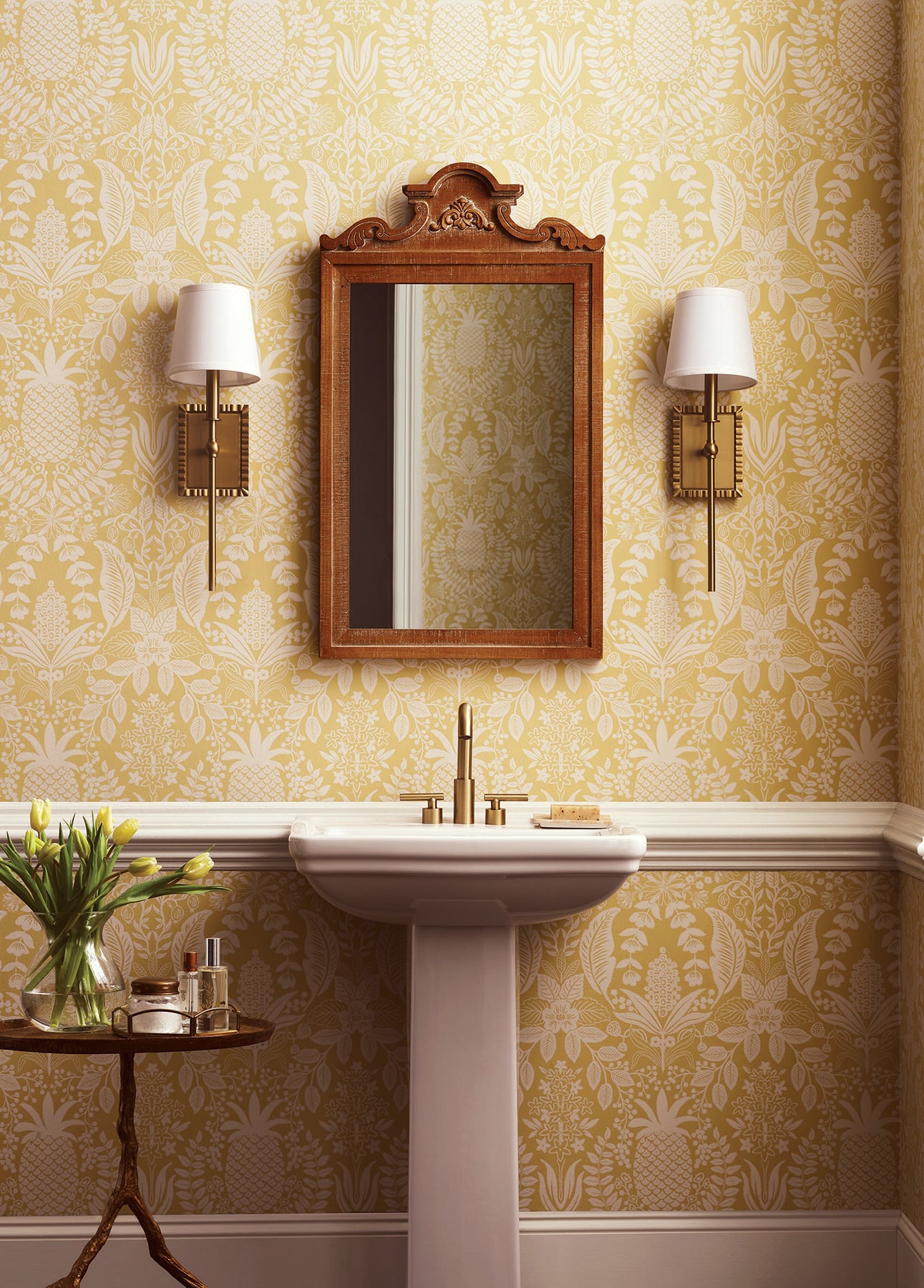 York Wallcoverings Rifle Paper Co. 3rd Edition Pineapple Damask Yellow Wallpaper Traditional Novelty Yellows   - RF7481