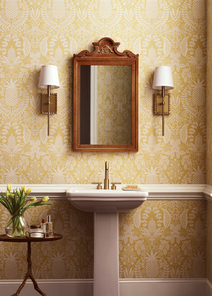 York Wallcoverings Rifle Paper Co. 3rd Edition Pineapple Damask Yellow Wallpaper Traditional Novelty Yellows   - RF7481