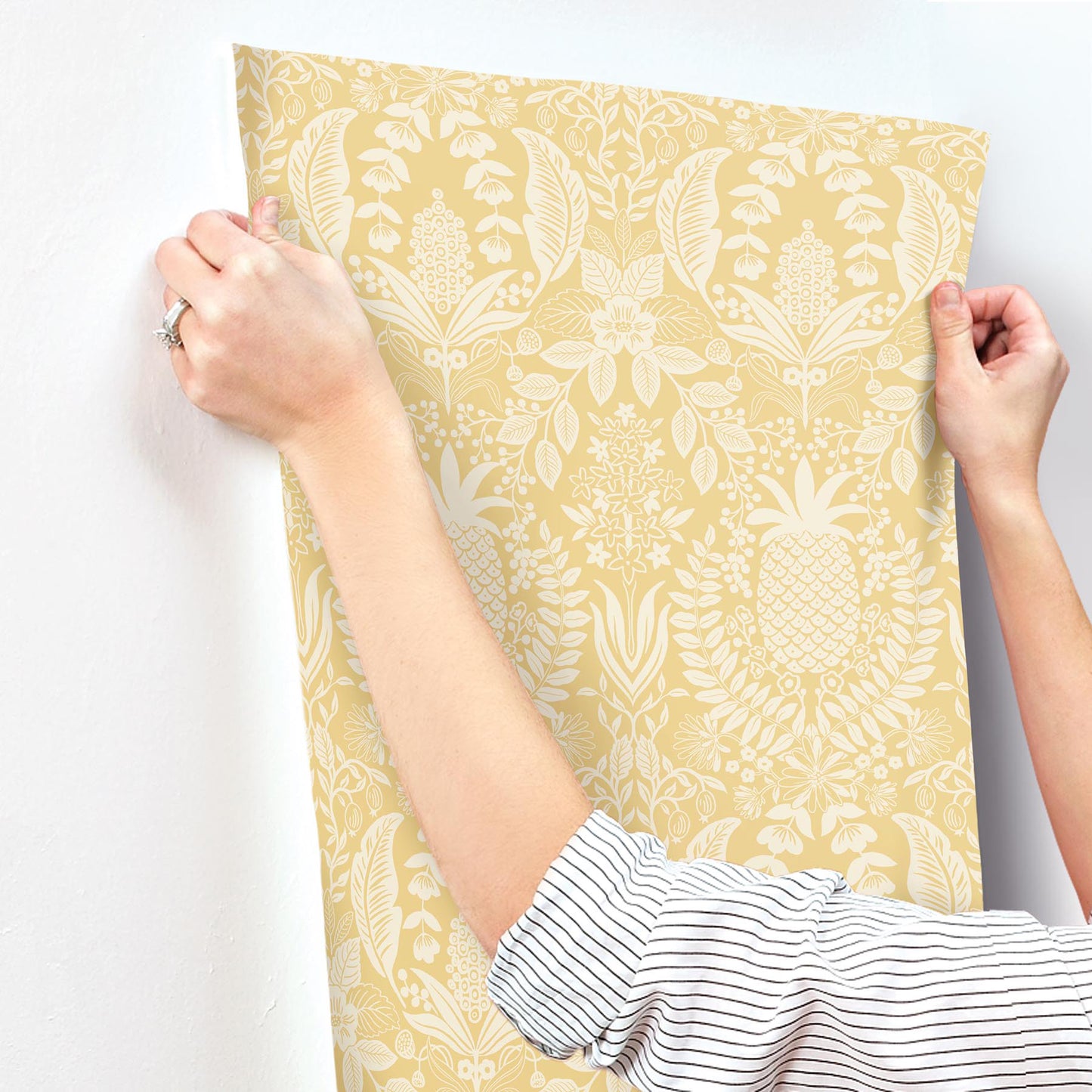 York Wallcoverings Rifle Paper Co. 3rd Edition Pineapple Damask Yellow Wallpaper Traditional Novelty Yellows   - RF7481