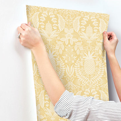 York Wallcoverings Rifle Paper Co. 3rd Edition Pineapple Damask Yellow Wallpaper Traditional Novelty Yellows   - RF7481