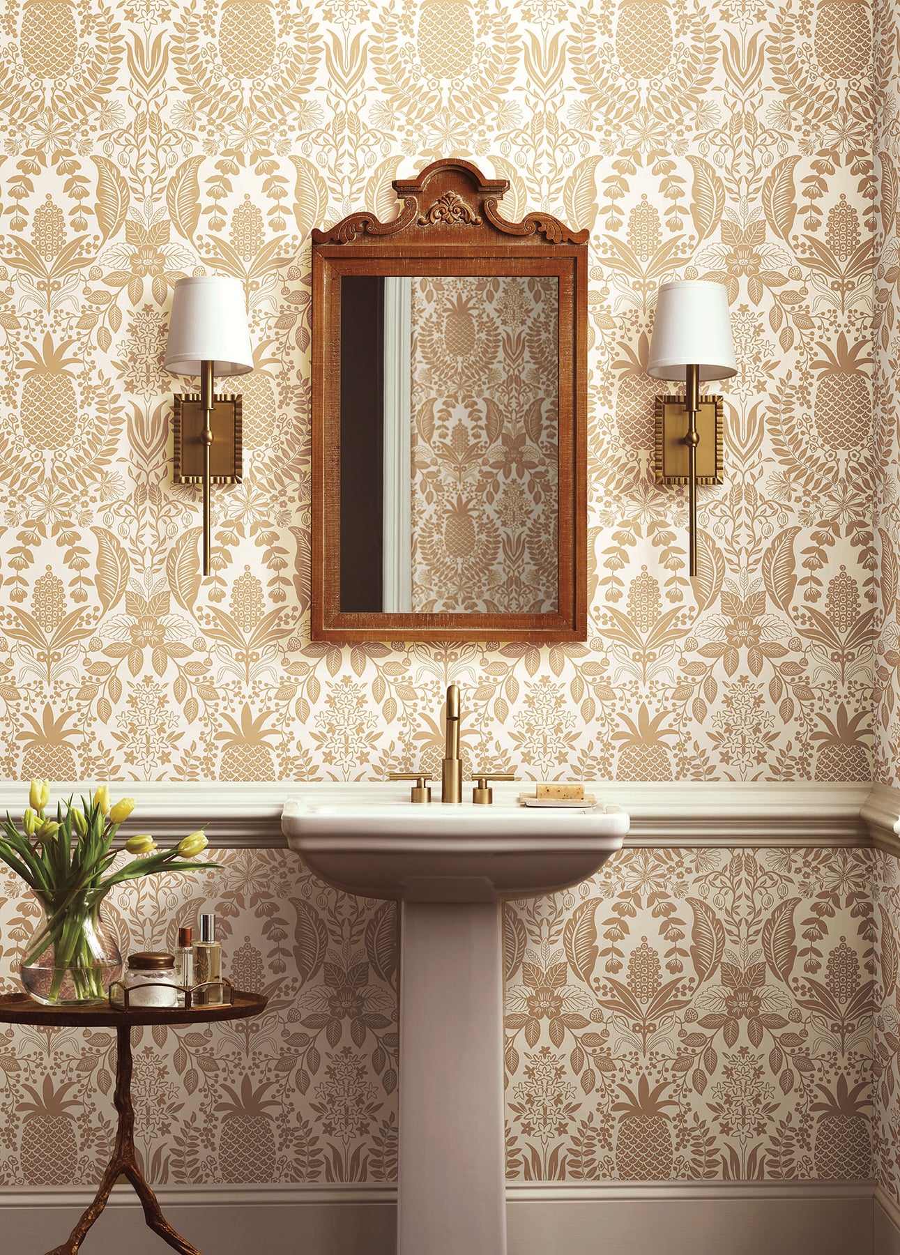 York Wallcoverings Rifle Paper Co. 3rd Edition Novelty Pineapple Damask Traditional Metallics   - RF7482