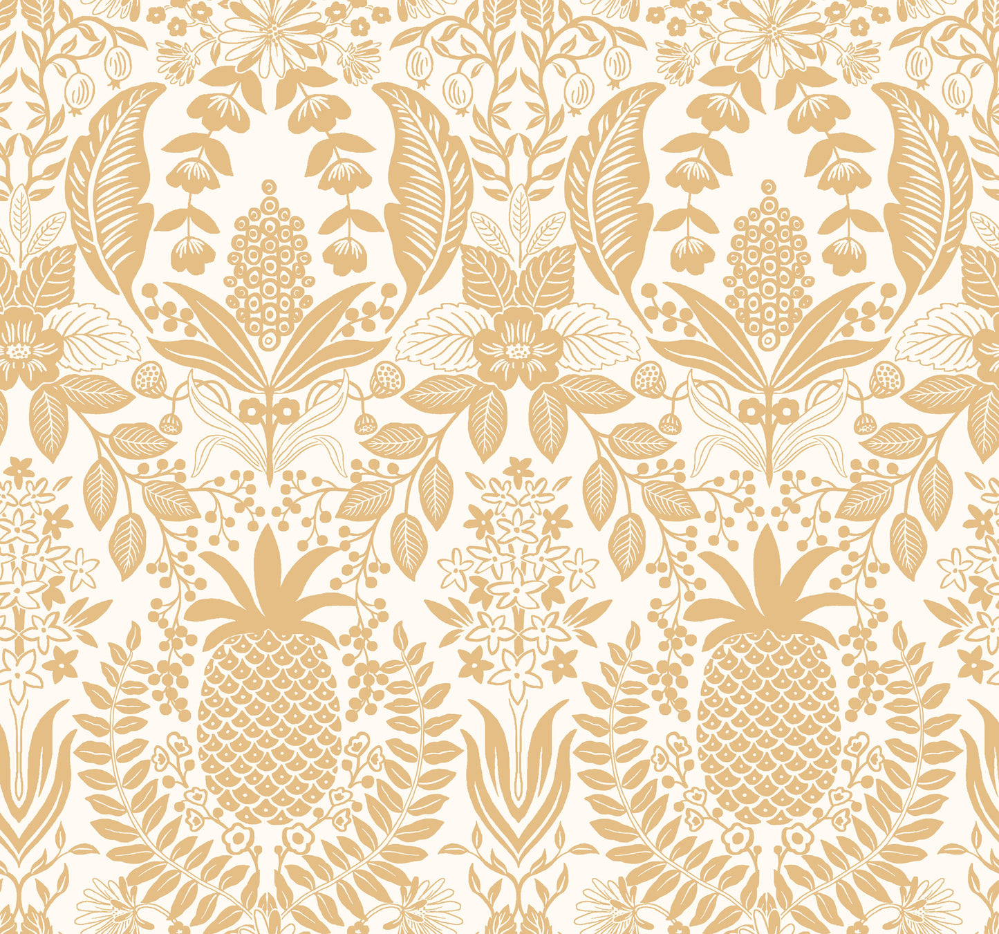 York Wallcoverings Rifle Paper Co. 3rd Edition Pineapple Damask Gold Wallpaper Traditional Novelty Metallics   - RF7482