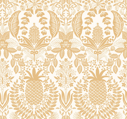 York Wallcoverings Rifle Paper Co. 3rd Edition Pineapple Damask Gold Wallpaper Traditional Novelty Metallics   - RF7482